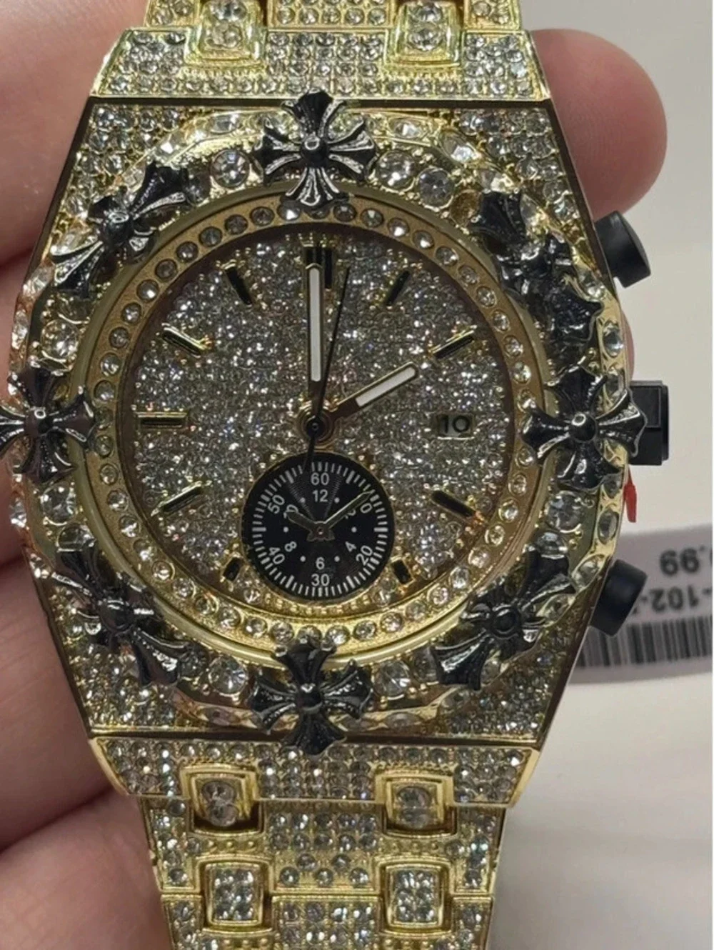 A1 Certified stainless steel wristwatch, gold tone, cz